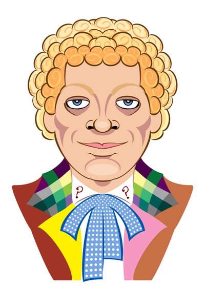 Colin Baker as Doctor Who - caricature by Neale Osborne